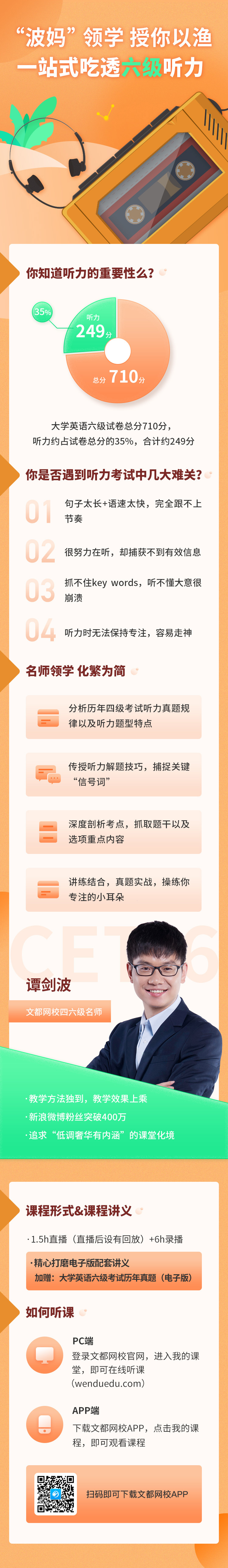 适用9月考试 暴虐六级听力精讲班 文都网校